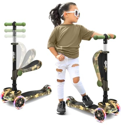 Sparkcykel för barn - Stå & Kryss Barn/Småbarns Leksaksfällbara Sparkcyklar med Justerbar Höjd, Halkfritt Deck, Blinkande Hjulbelysning, för Pojkar/Flickor 2-12 År Gamla - Hurtle (Camouflage)