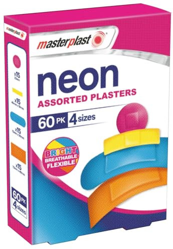 Masterplast Neon Assorted Plaster | 60 Pk | 4 Sizes