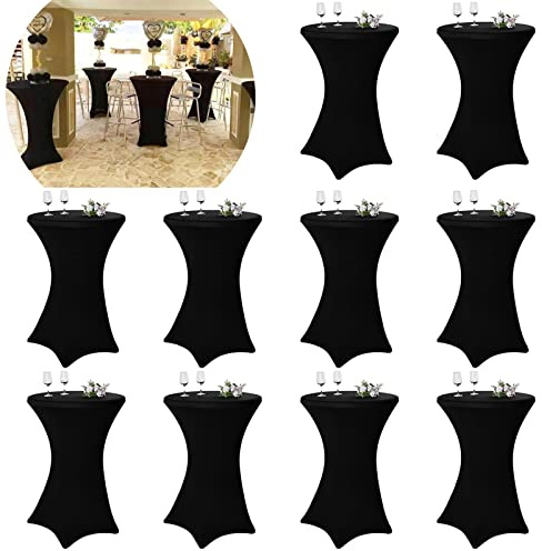 10er-Set Stretch Stehtisch Husse für Bistrotisch Ø 80-85 cm Schwarz | Elegante ,Verstärkung im Fußbereich,Maschinenwäsche ，Stretch-Husse Schwarz Hussen für Stehtische und Bistrotische(80×110cm)