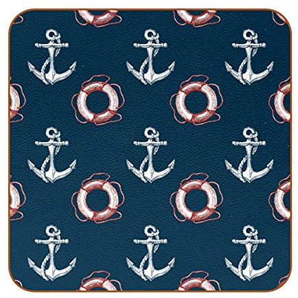 Weiße Schiffsanker-Rettungsring, marineblaue Getränkeuntersetzer, 6 Stück, PU-Leder, dekoratives Geschenk für Heimdekoration