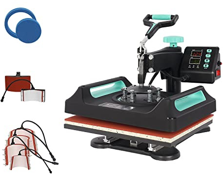 UKPRESS Heat Press Machine 8 in 1 29x38cm Sublimation Printing Swing Away 360 Degree for T Shirts Mug Hat Plate Cap Mouse Pads Dual Digital Control Multifunctional (Green)