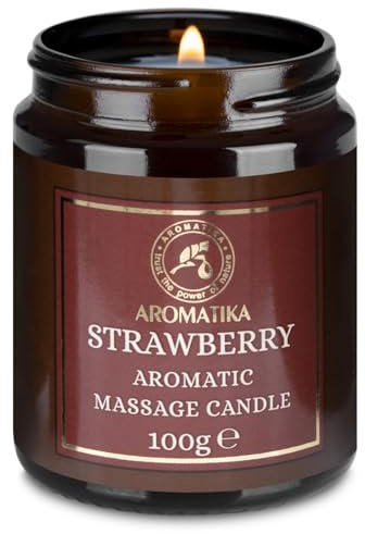 Massagekerze Erdbeere 100 g - Sojawachs Kerze - Duftkerze mit Kokos- und Mandelöle - Vanille Oleoresin - Aroma Kerze - Entspannung - Körperpflege - Aromatherapie