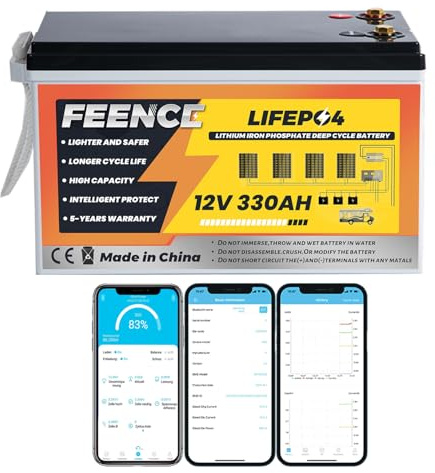 330Ah LiFePO4 Batterie, 12V 330Ah Lithiumbatterie mit 200A BMS, 4224Wh Tiefzyklus Lithium Autobatterie, über 15.000 Ladezyklen, ideal für Wohnmobile, Solaranhänger, Boote und Camping.
