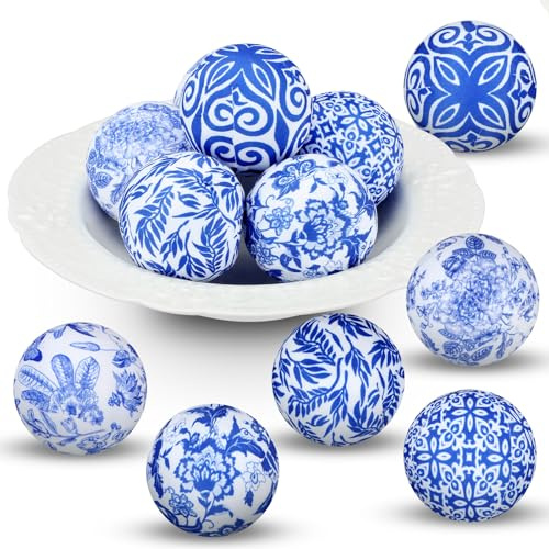 Ceenna 12 Pcs Decorative Fabric Balls 2.36 Chinoiserie Centerpiece Bowl Filler Wrapped Ball Farmhouse Decor for Party Supplies Basket Table(Fabric,Classic Style)