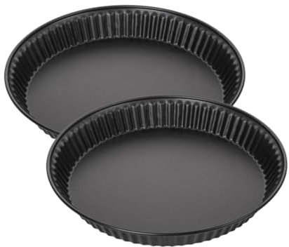 Zenker 9915150 - Set di 2 stampi per quiche lorraine, stampo per torte, 28 cm, stampo per quiche, acciaio, nero, 28 x 4 cm