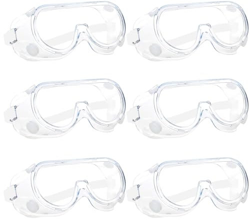 PIWOSGOL 6 Pezzi Occhiali di Sicurezza Antiappannamento, Occhiali Protettivi da Lavoro Regolabili, Occhiali a Mascherina Trasparenti, Occhiali di Sicurezza Laboratorio Industrie Farmaceutiche