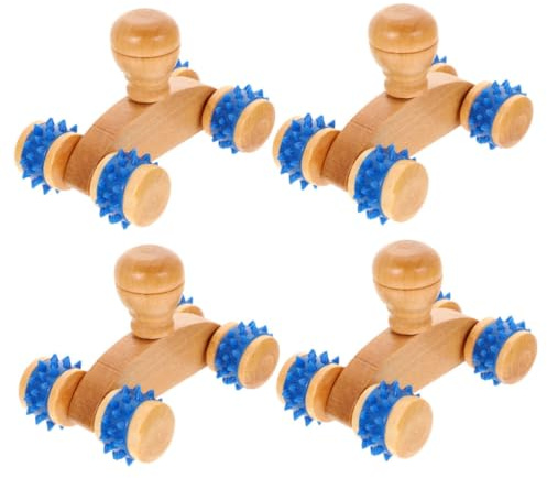 Gatuida Holz Massageroller für Rücken und Nacken 4 Stück mit Rolle zur Muskelmassage Ergonomisch für Physikalische Therapie und Entspannung Geeignet