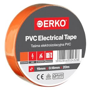 ERKO Nastro Isolante elettrico arancia 19 mm x 20 m PVC Per isolare Riparare e legare, nastro adesivo, Per tensioni fino a 6 kv, elettrici professionali flessibile autoestinguente