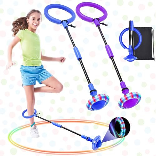 Sunshine smile Swing Wheel mit Lichtrad,2 Stück Blinkender Springring,Blinkt Schaukelball Sportspielzeug,Faltbarer Flash Jumping Ball,Blinkender Sprungball