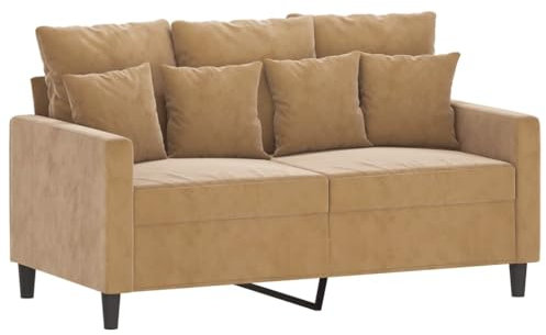 vidaXL Sofa 2-Sitzer, Loungesofa Couch mit Armlehnen Rückenkissen, Wohnzimmersofa Designsofa mit Metallgestell, Sitzmöbel Zweisitzer, Braun Samt