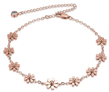 LEGENTLISUR Fußkettchen für Damen - Rosegold Gänseblümchen Armband - Verstellbares Fußkettchen - Strandschmuck - Feiner Schmuck - Geschenk