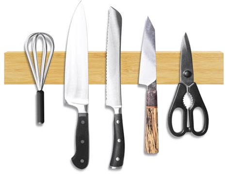 Aolso Wooden Magnetic Knife Holder, 40CM (15.75 Inch), Stainless Steel, Natural Wood Style, Powerful Magnets, Kitchen Utensil Organizer