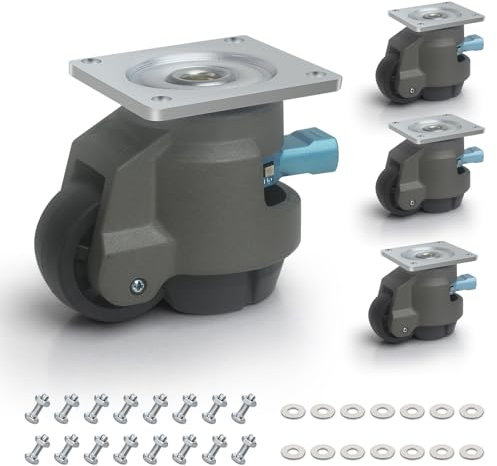 BAOLIHUI 4 Rueda para Cargas Pesadas Hasta 1000KG Ruedas para Muebles 50mm Ruedas Niveladoras Rueda Pivotantes Ajustable Ruedas de Transporte Banco de Trabajo con Diseño de Mango Mejorado
