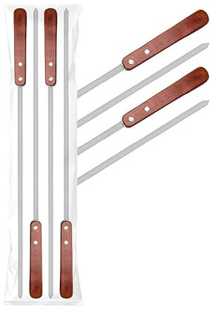 4 pinchos para barbacoa de acero inoxidable con mango de madera, 55 cm de largo, 1 cm de ancho, 1,5 mm de grosor, pinchos para carne, pinchos de mangal, 50