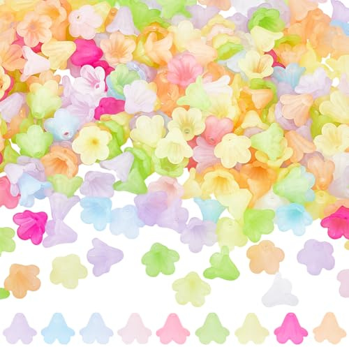 SOFPLATE 1 caja de 500 piezas de 10 colores de Cuentas de Flores Acrílicas Cuentas de Flores de Cristal A Granel 5 pétalos de Lirio Campana Tulipán Cuentas Espaciadoras de Flores de Trompeta Sueltas p