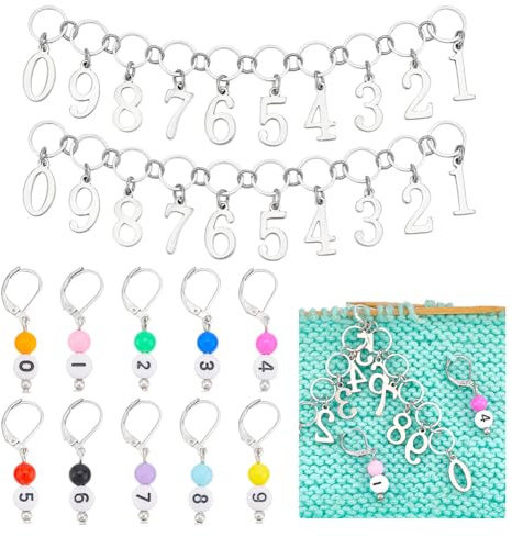 UNICRAFTALE 22pcs Number Charms Knitting Stitch Marker with 2pcs Knitting Row Counter Chains Crochet Stitch Marker Locking Stitch Marker with Removable Lobster Claw Clasps for Sewing Accessories