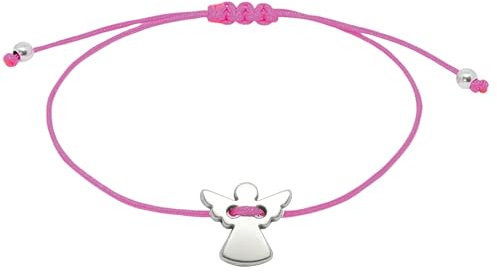 Selfmade Jewelry Schutzengel Armband Silber - Kommunion Geschenk Konfirmation Größenverstellbares Armkettchen für Mädchen Inkl. Geschenkverpackung (Silber - Pink)