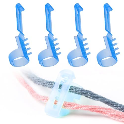 4 Stück Strickfingerhut Fadenführer, Häkelringe Finger Verstellbar, Garnführung Fingerhalter Strick, Crochet Yarn Guide Ring für Häkelstrick Bastel Zubehör (Blau)