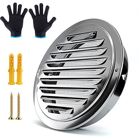 OOMRNV Grille d'aération Murale Ronde en Acier Inoxydable 70 mm ~ 200 mm Grille d'aération Ronde Capuchon de Sortie d'aération Facile à Installer avec Filet Anti-Oiseaux Grille d'aération Couvercle