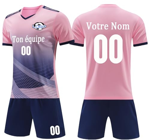 DVDKOLA Maillot de Foot Enfant Personnalisé Ensemble Foot Enfant avec Votre Nom Numéro Logo Ensemble Foot Maillot + Short de Foot pour Adultes et Enfants Vêtements de Football