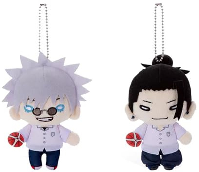 Zhongkaihua JJK Gojo Satoru & Geto Suguru Plush Pillow Keychain Pendant Set (12cm/23cm) Soft Anime PP Cotton Cushion for Home, Car, Sofa Decor Fans Gift Collection