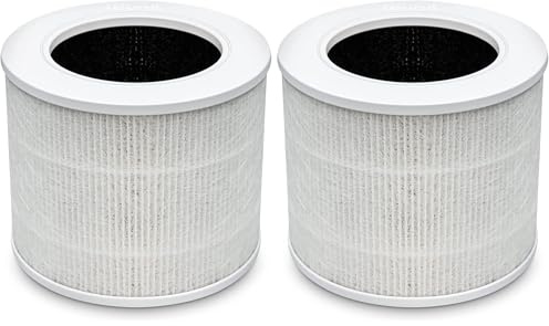LEVOIT Filtro de repuesto para purificador de aire HEPA 3 en 1, carbón activado de alta eficiencia, núcleo mini-RF blanco (Paquete de 2)