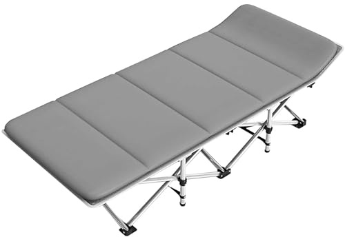 SANON Camping Cot, 300KG Capacity Sun Loungers Folding Camp Bed Lightweight Recliner Heavy Duty Comfortable Portable Cot Bed with Mattress for Adults for Balcony Garden Pool Beach Office, Grey