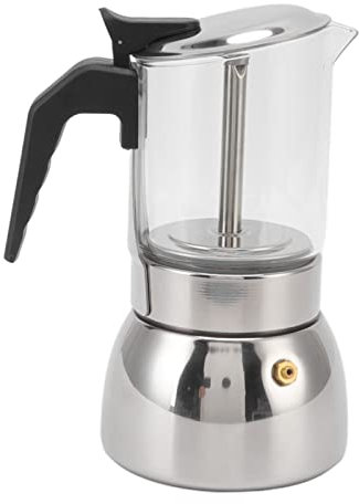 plplaaoo Pot en verre en acier inoxydable chaleur portable cafetière italienne classique pour la maison et le café de style italien avec soupape de pression pour une riche saveur de café (300 ml)
