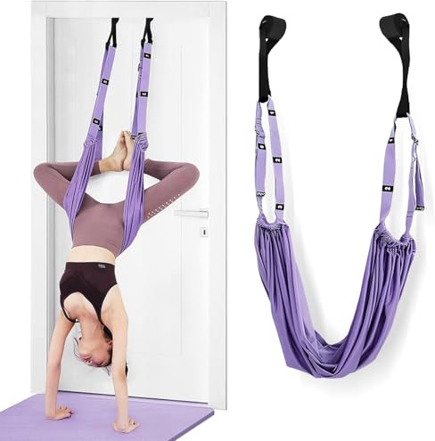 Elfzone Columpio de puerta de yoga, cuerda de estiramiento de entrenamiento de flexión trasera con anclaje de puerta, equipo de estiramiento de flexibilidad para fitness, gimnasia, baile, yoga aéreo