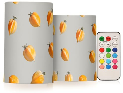 famyily Cape - Set di 2 candele a pilastro senza fiamma, a forma di frutta e uva spina, con batterie, per esterni, 10,2 cm e 12,7 cm