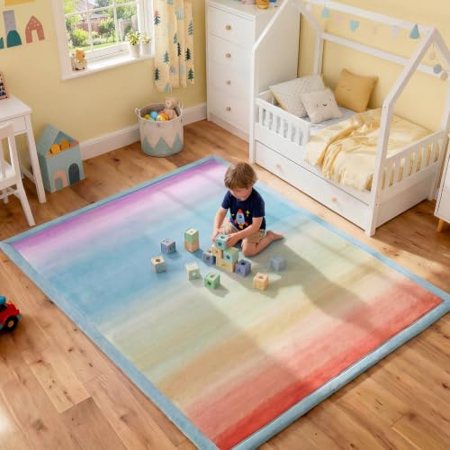jxgzyy Krabbelmatte Baby 150x200x3 cm Memory-Schaum mit rutschfestem Rücken | Superweicher Künstlicher Samt Spielmatte Baby für Den Boden, Bunte Teppich Kinderzimmer In Regenbogenfarbe