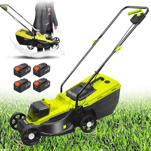 Tondeuse à gazon poussée, auto-propulsée électrique, autonomie de 50 minutes, sac d'herbe de 37 litres, réglage de la hauteur pour un entretien facile de la pelouse
