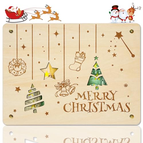 BHGWR Geldgeschenk Weihnachten Holz, Geldgeschenke Verpackung Weihnachten Wunscherfüller 20 * 15 cm als Geldkarte Grußkarte Weihnachtskarte, Geldgeschenke Selber Basteln für Kinder (Merry Christmas)