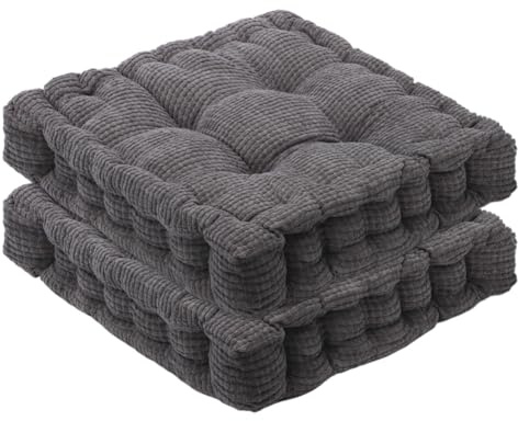 Uppsättning av 2 stolkuddar, sittdynor 40 x 40 cm för inomhus och utomhus, tjocka golvkuddar, stolsittdynor passar för hem, trädgård, kontor och bilsäten, sittupphöjning (mörkgrå)