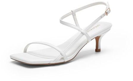 DREAM PAIRS Sandales Femme Talon Kitten Escarpins Femme Bout Carré Brides Croisées Bride Cheville Chaussures Ouvertes Talon Été Soirée Mariage Sortie Ville Vacances,Size 41,Blanc,SDHS25002W