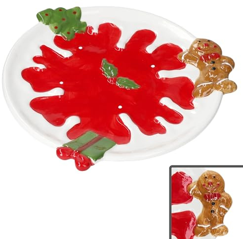 MamboCat Assiettes à pâtisserie en faïence - Diamètre : 28 cm - Assiette de Noël avec pain d'épices - Cadeau et décor de houx - Assiette à biscuits avec aspect 3D - Saint-Nicolas, Avent, Noël