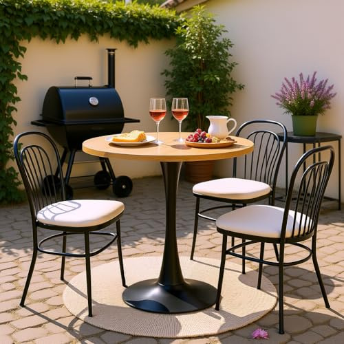 FURNISH 1 Runder und robuster Picknicktisch, hergestellt aus technischem Holz und Metall, robuster Freizeittisch für entspannte Picknicks im Garten und auf der Terrasse
