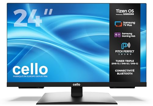 Cello C2426TZH Smart LED-TV 24 ramlös med Tizen OS från Samsung, Bluetooth, Gaming Hub, Pitch Perfect-högtalare, idealisk för kök, sovrum och små rum, trippel tuner