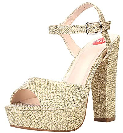 Cocila Mujer Sandalia De Tacón Dos Tiras Y Para Con Hebillas, Tacones Superaltos 13 Cm Grosor Sandalias Grandes (Gold, 37) Beige Stilettos Plataforma Tacon Alto Zapatos Verano Havaianas Doradas