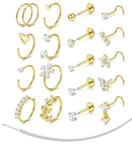 Adramata 20G Nasenpiercing Chirurgenstahl Nasenring Nasenstecker Hypoallergen Septum Piercing Gewindeloses Einstecken Lippenpiercing Medusa Labret Piercing Ring Conch Tragus Helix Piercing Ohr