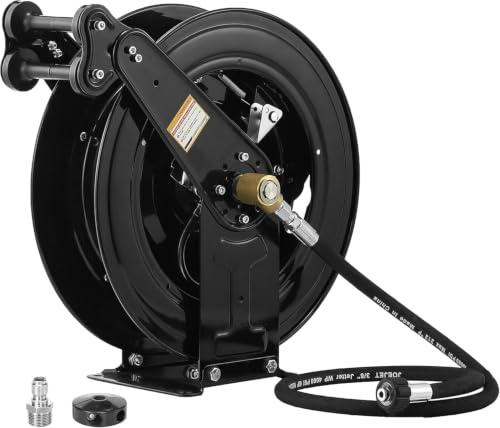 HoldOneLight Avvolgitubo automatico retrattile da 40,6 cm, per idropulitrice, 15,2 m, in acciaio resistente, bobina con doppio braccio, 4000 PSI (nero)
