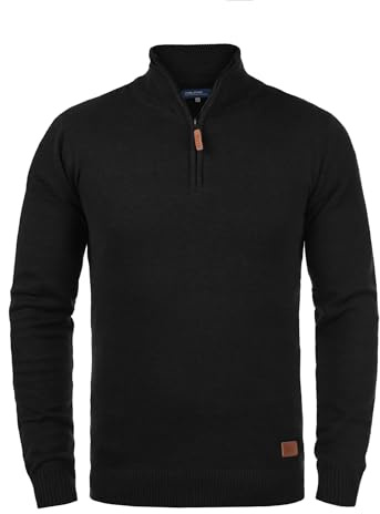 Blend BHRobin Herren Strickpullover Troyer Feinstrick Pullover mit Troyerkragen Rippbündchen Baumwollmischung Regular fit, Größe:L, Farbe:Black (70155)