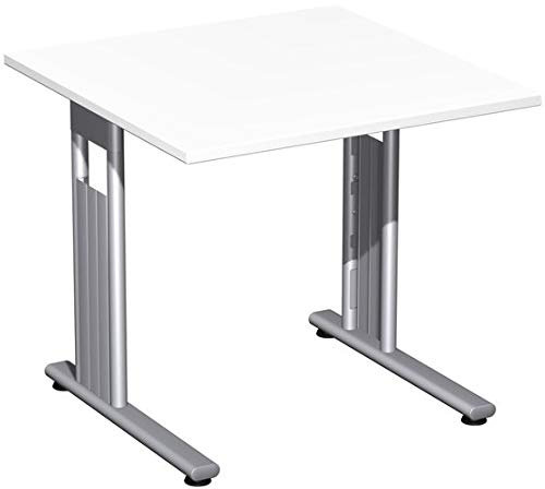 Gera Möbel C Fuß Flex Schreibtisch, Holzdekor, weiß/Silber, 80 x 80 x 72 cm
