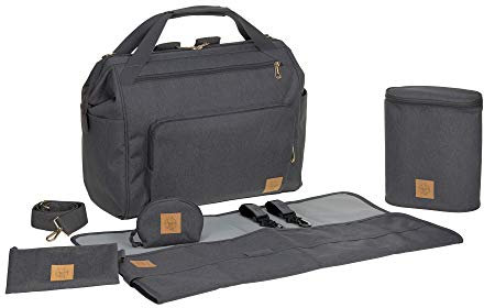 LÄSSIG Baby Zwillingstasche Wickeltasche Babytasche mit Rucksackfunktion inkl. Wickelzubehör/Goldie Twin Bag, anthrazit, 1 Stück (1er Pack)