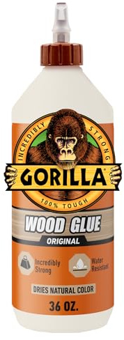 Gorilla Wood Glue, Natural Wood Color, 36 Ounce Bottle (Pack of 1) - Water Resistant for Indoor or Outdoor Projects and Repairs
