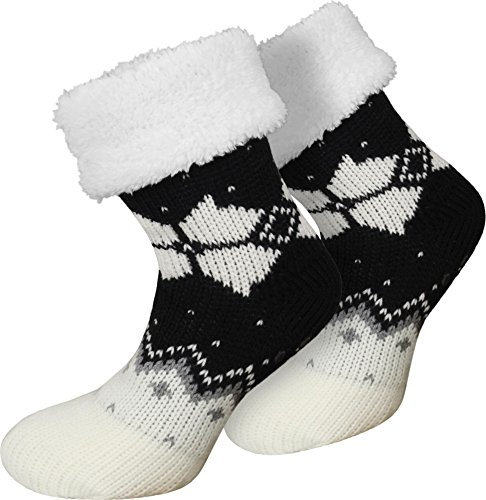 normani Damen Hausschuhe/Haussocken mit flauschigem Innenfutter Farbe Norweger/Schwarz Größe 36/40