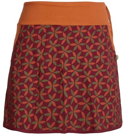 Vishes - Alternative Bekleidung - Damen Baumwoll-Rock, 70er Jahre Retro Facetten, Blumen-Druck, Taschen dunkelrot 38