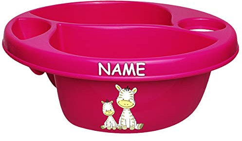 alles-meine.de GmbH Waschschüssel/Kinderwaschbecken - pink - rosa Tiere - Zebra inkl. Name - Bieco - 3 Kammern - Baby - Putzeimer - Windeln Wickelschüssel - Windel Babywind..