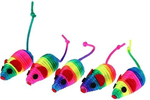 Aeromdale Bunte Katze Maus Spielzeug mit Rassel Natur Sisal Kauspielzeug Spaß Aktivität Spiel Spielzeug interaktiv für Katze Kätzchen – 5 Stück