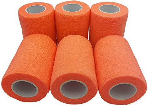 PintoMed - Venda Cohesiva - 6 x NARANJA - 6 rollos x 7,5 cm x 4,5 m estirado - Vendaje autoadhesiva elástica y flexible, Cinta adhesiva, Vet Wrap, Tape, Primeros auxílios y lesiones